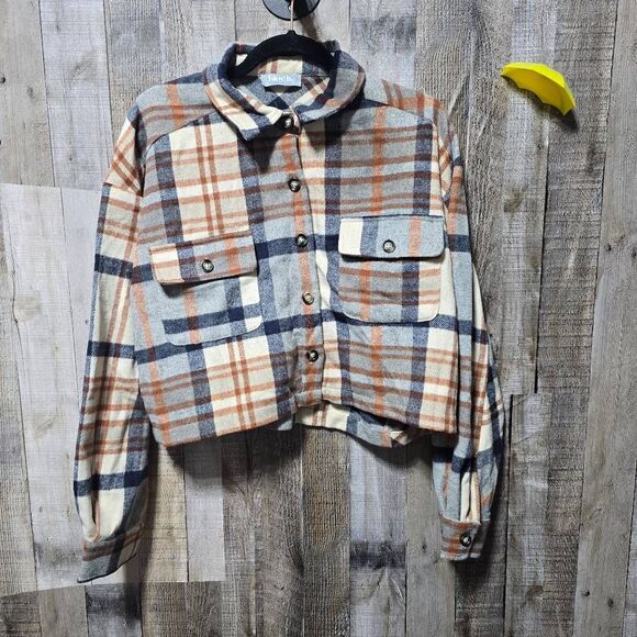 Blue B Collection Fall Plaid Flannel Cropped Shirt Jacket Shacket - Picture 2 of 5
